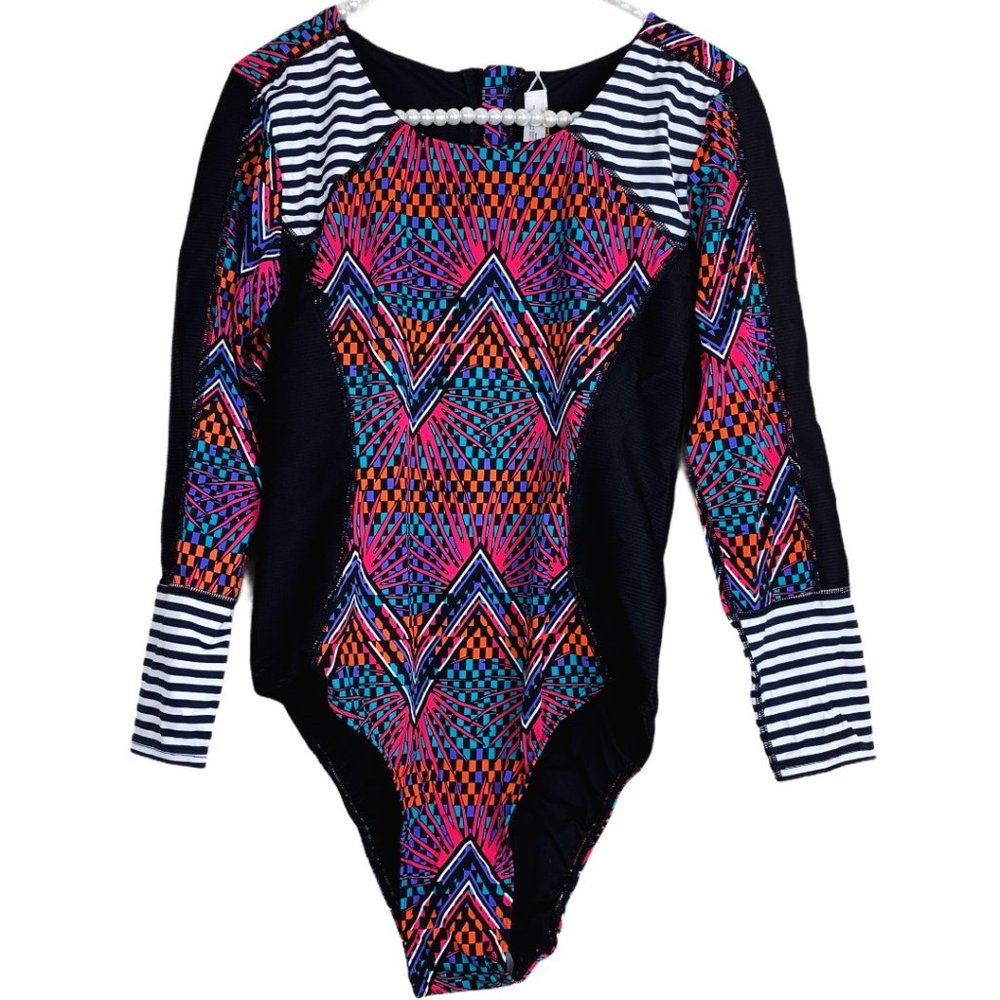 Tart Slimming Colorful UPF Long Sleeve One Piece Swimsuit Rashguard Size Medium